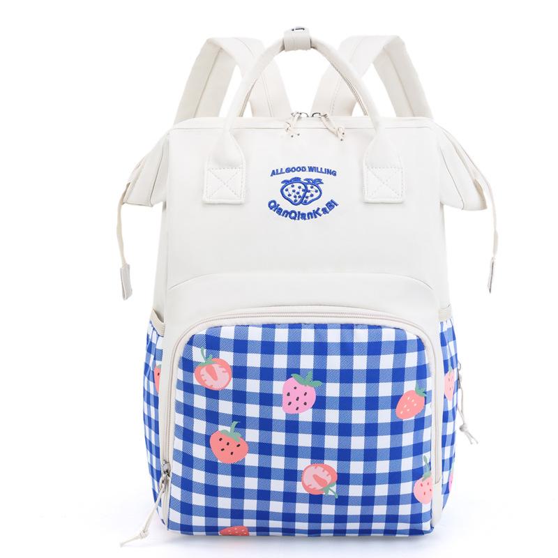 Geantă pentru mami de modă cu imprimeu cu căpșuni Geantă de depozitare a articolelor pentru bebeluși de capacitate mare Rucsac ușor multifuncțional