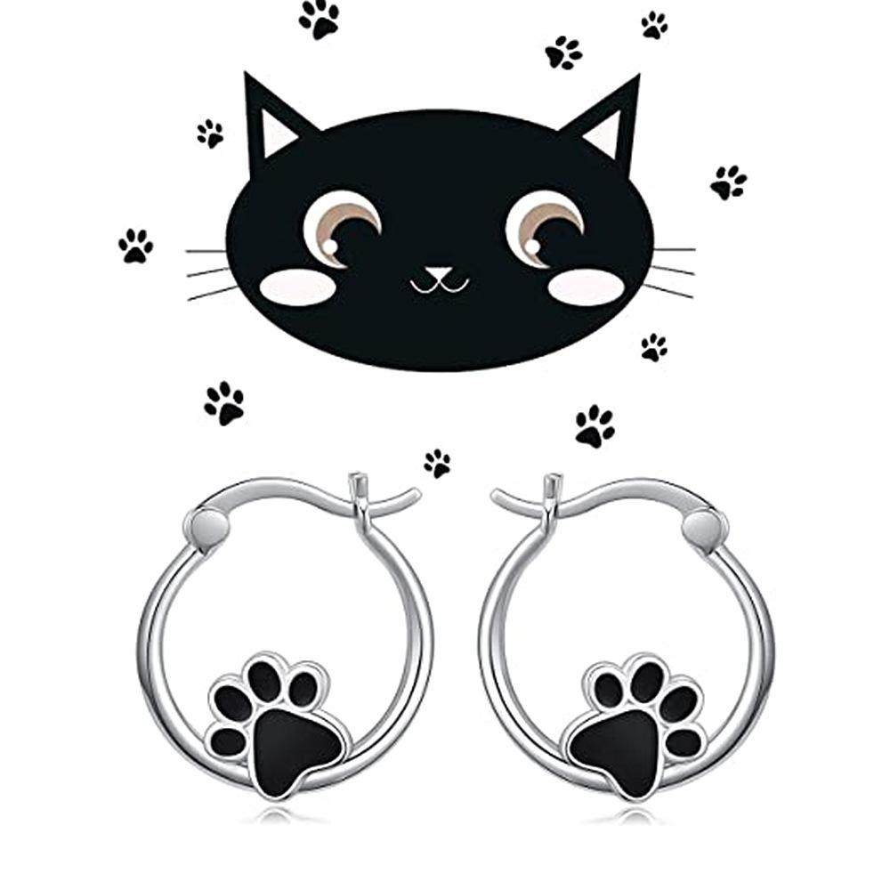Ear Buckles, Black Epoxy Cute Animal Cat Claw Earrings, Sweet Heart Dog Footprint Earrings.