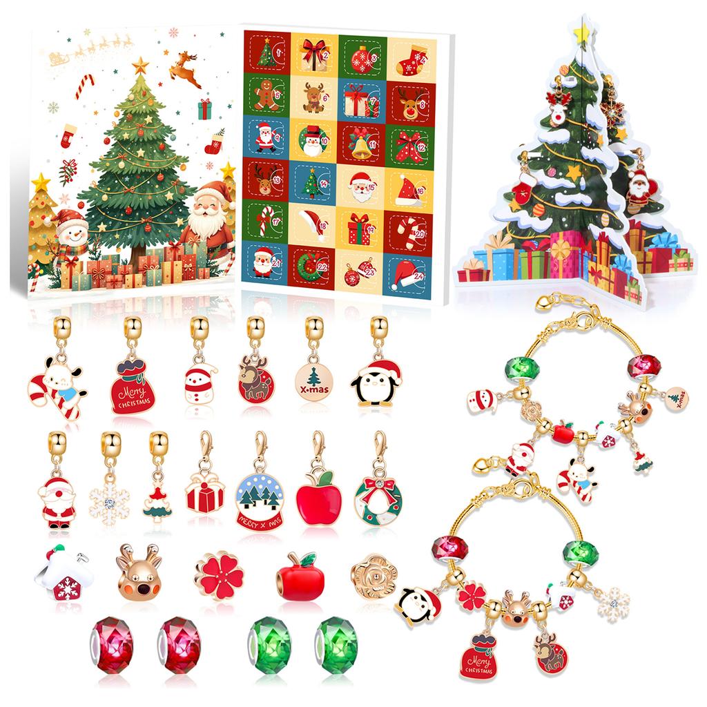 Countdown Christmas Charm Bead with Christmas Tree DIY Christmas Charms Beads Bracelet for Girls Kids Teens and Adults