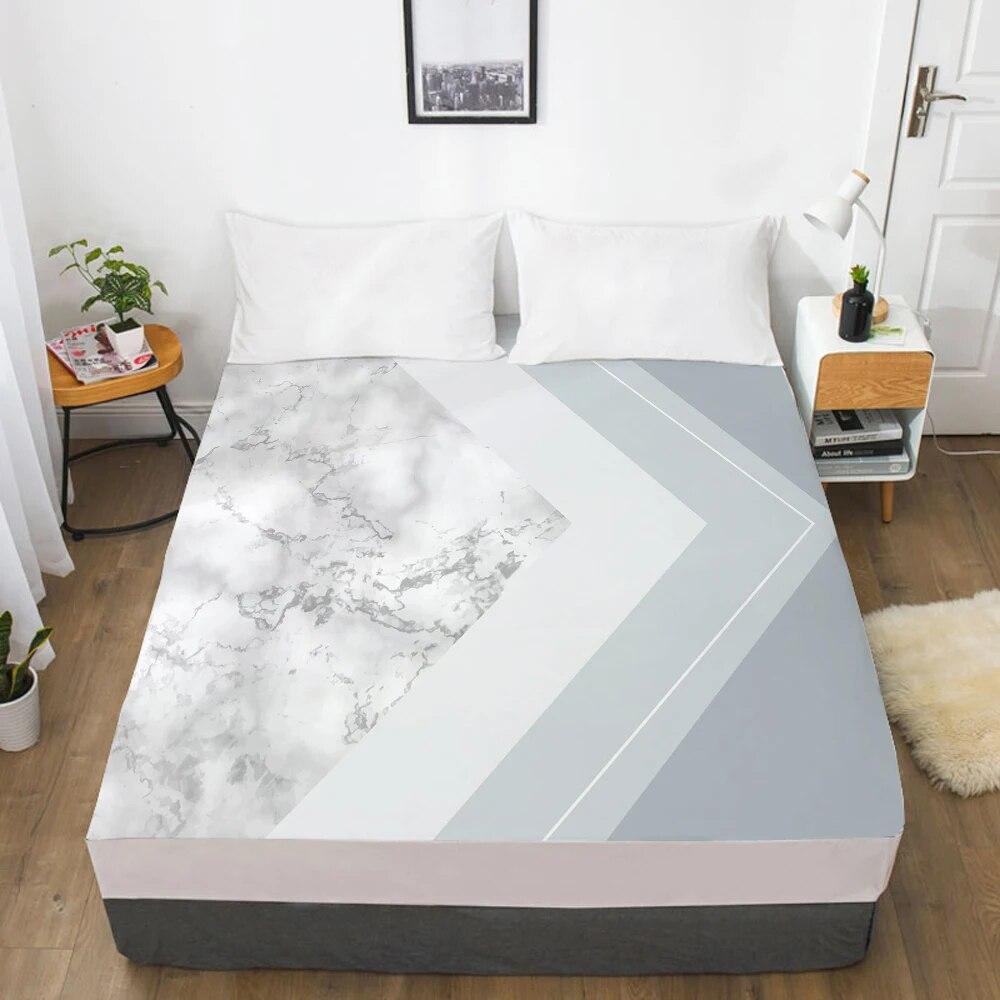 Κάλυμμα Στρώματος Σεντόνι με Λάστιχο Σεντόνια Κλινοσκεπάσματα Λευκά Είδη Queen King Size Σεντόνι 90/160X200CM Μάρμαρο Γεωμετρία