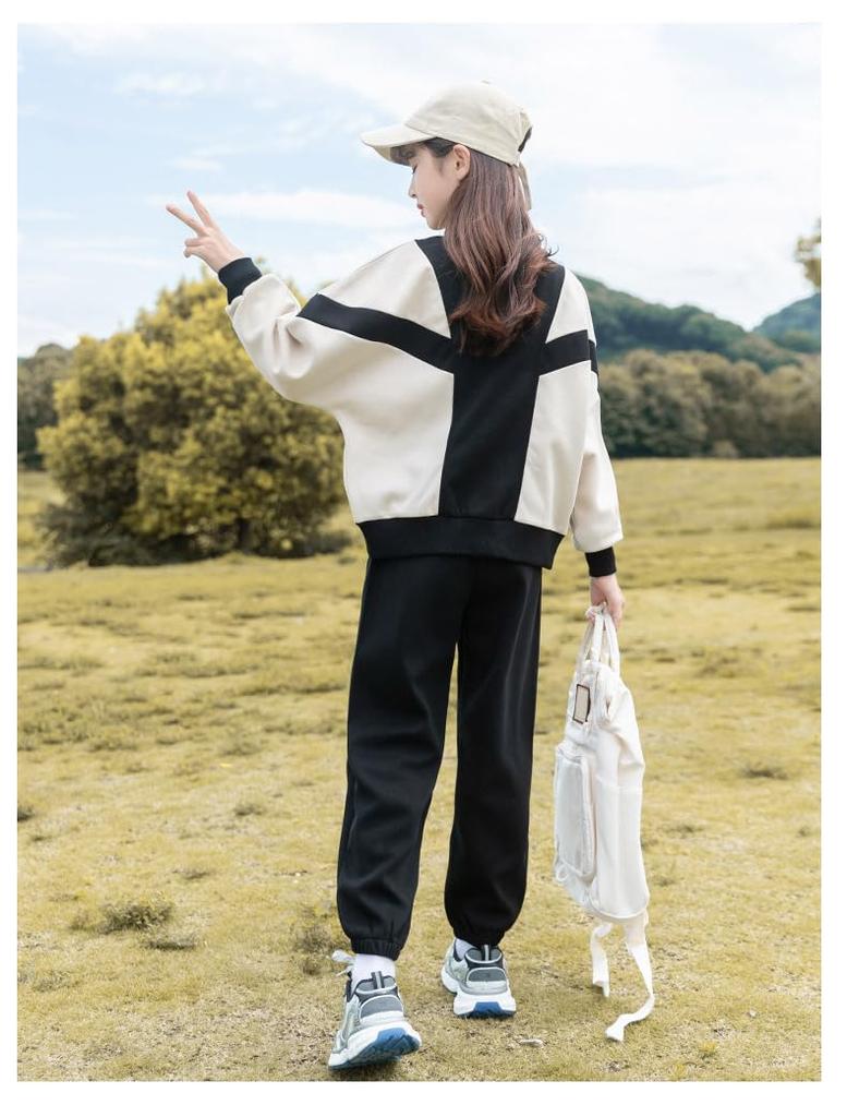 Angelcity Long Sleeve Tracksuit Set Simple Korean Style Hoodie for Perfect for Spring and Casual Hip Hop Dance Outfit Girls' (2-Piece Set) - Girls,