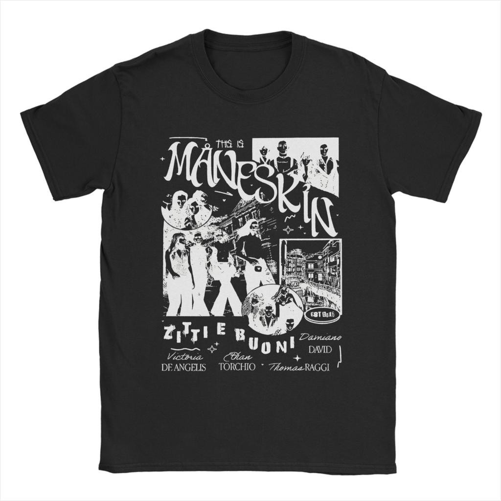 Maneskin Rock Band T Shirts for Men Pure Cotton Hipster T-Shirts Round Collar Tee Shirt Short Sleeve Clothing Summer