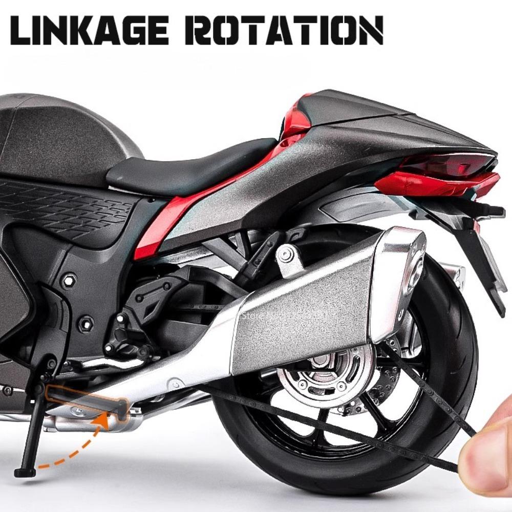 1:9 SUZUKI HAYABUSA Motorcycle Model Toy Alloy Body Rubber Tires Steering Suspension Motor Models Cool Light Collection Gift Boy