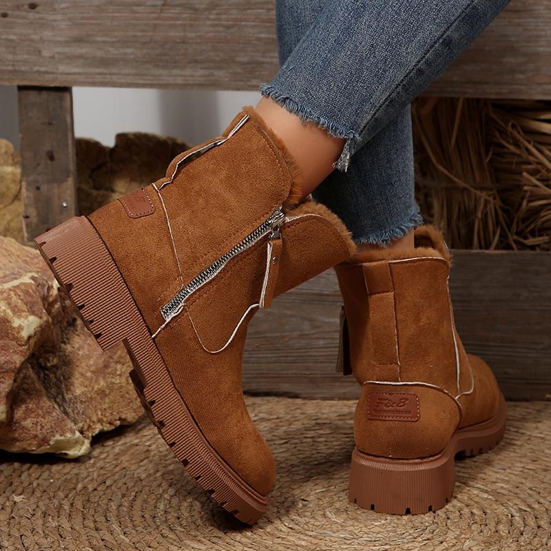 Fashion Vintage Faux Suede Platform Ankle Boots Women Anti Slip Fleece Lining Snow Boots Woman Plus Size 36-43 Thick Sole Short Booties