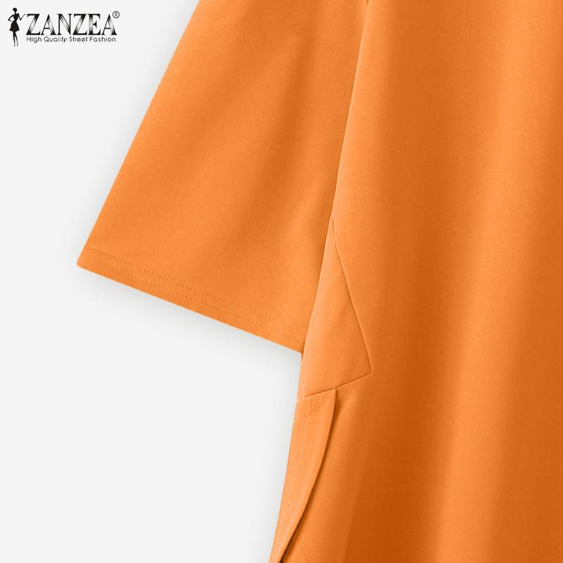 ZANZEA T-shirts Casuais Femininas de Gola Redonda, Bainha Irregular Soltas de Manga Curta