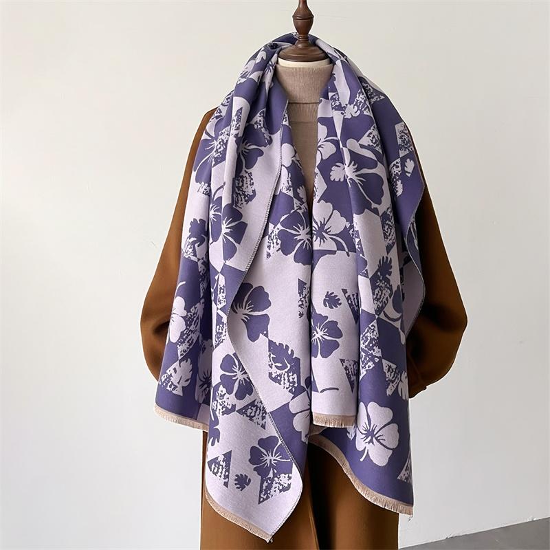 Luxury Brand Cashmere Women Floral Scarf Winter Warm Shawl and Wrap Bandana Pashmina Female Foulard Square Thick Blanket Poncho
