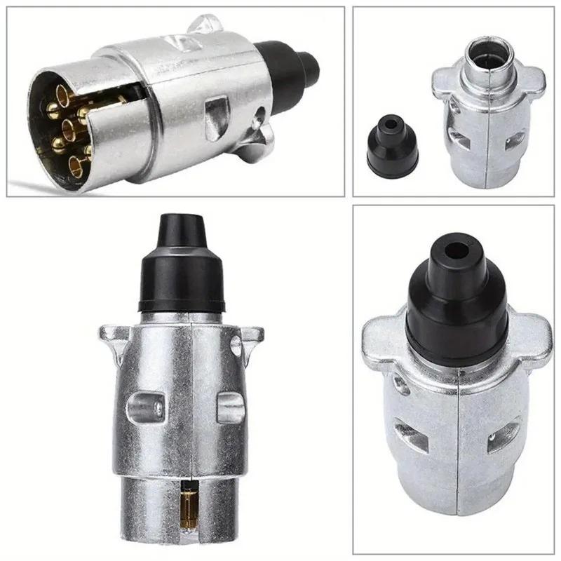Durable 7 Pin Aluminium Alloy Plug Trailer Truck Towing Electrics 12V Connector Professional Replacement for Truck EU Plug