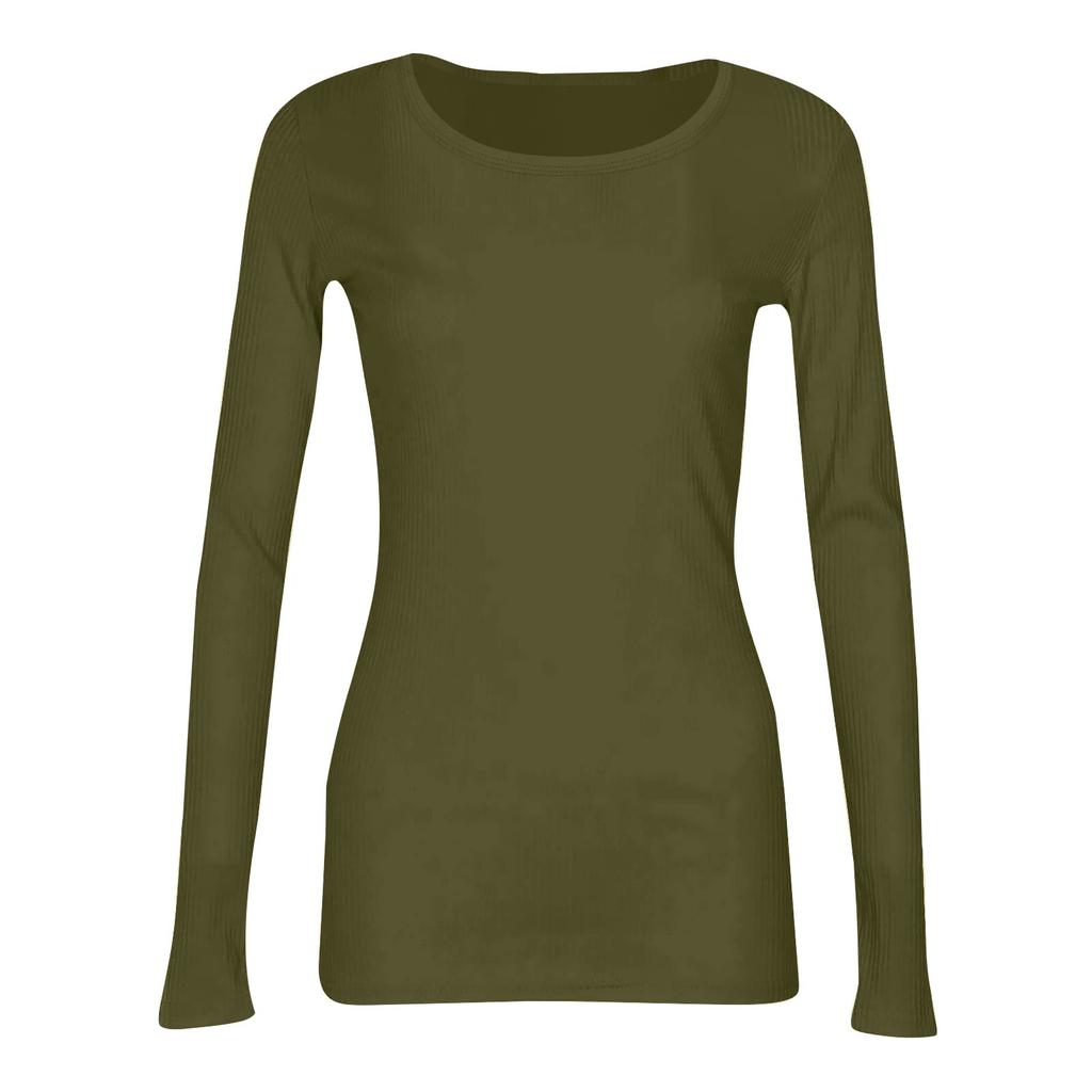 Women's  And Winter Slim Bottom T-shirt Fashion Casual Solid Color O-Neck Pullover Long Sleeve Top