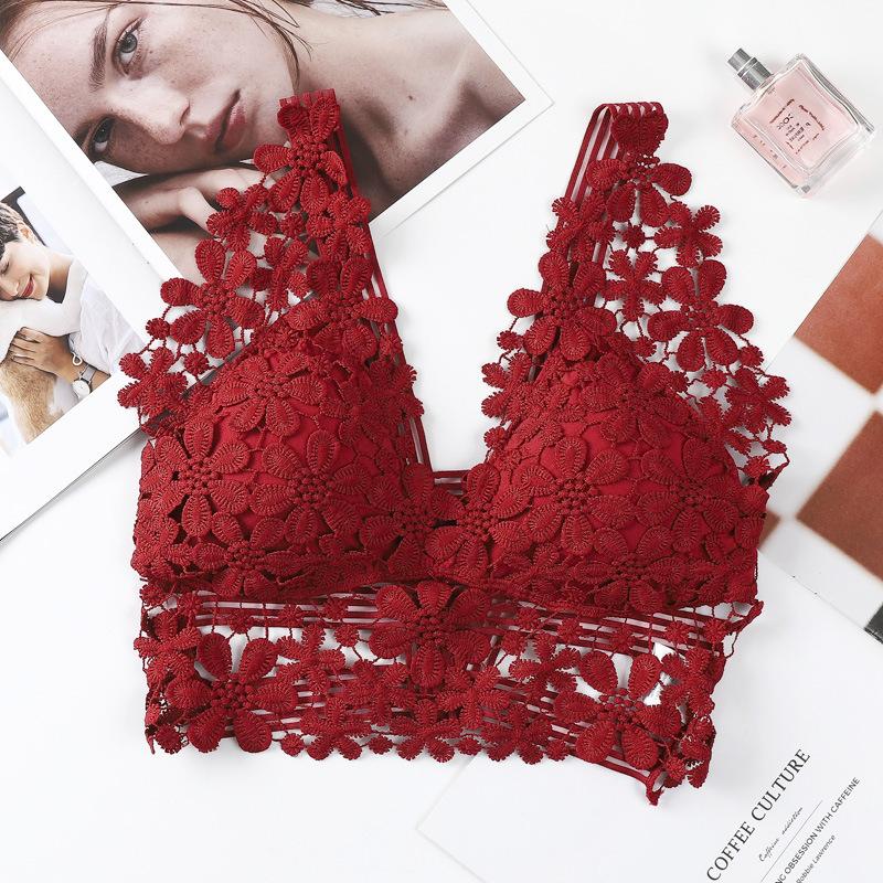 New Water-Soluble Floral Lace Beautiful Back Without Steel Ring, Breathable Shest Wrapping, Anti Glare Base, Suspender, Underwear Vest For Women
