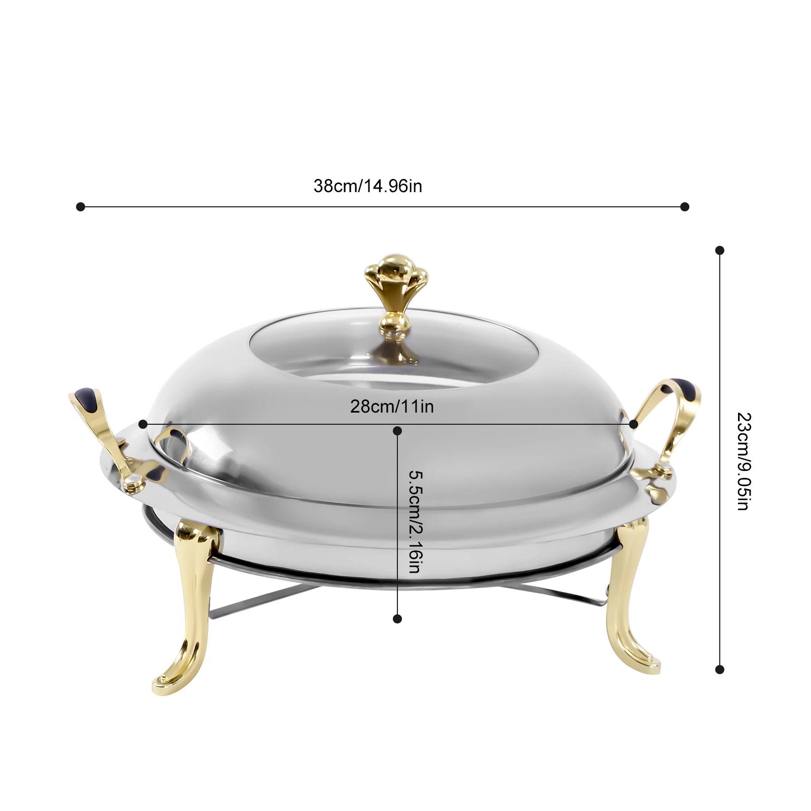 

3L Stainless Steel Chafing Dish Round Durable Buffet Warmer Tray for Kitchen Party Dining Buffet-Without Water Pan золотий