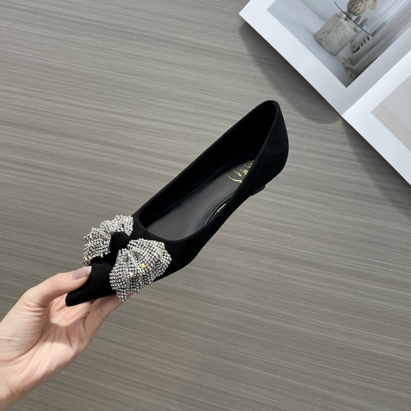 720500 bow rhinestone high heels 2026 autumn new French pointed thin heel temperament shallow mouth