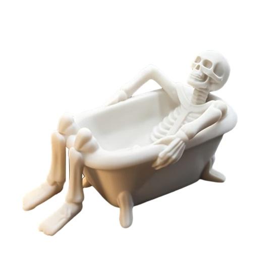 Funny Bathtub Decor Realistic Skeleton Statue, Scary Prank Toy for Desk Haunted Trick Toys House Decor, Spooky Mini Skull Ornament Party Halloween
