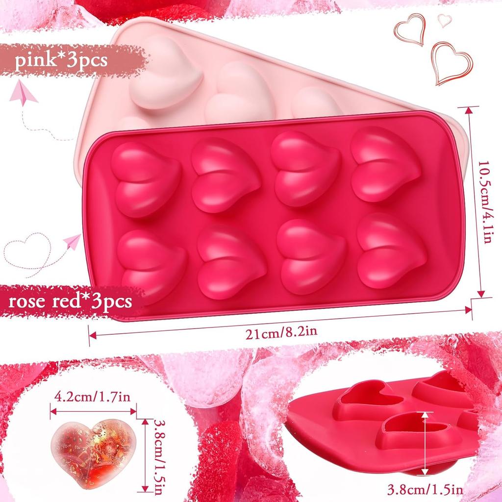 6 Pcs Heart Shaped Silicone Molds Ice Cube Trays 8 Holes Ice Molds for Valentines Day Whiskey, Cocktail, Chocolate, Candy, Fun Shapes Ice Cubes