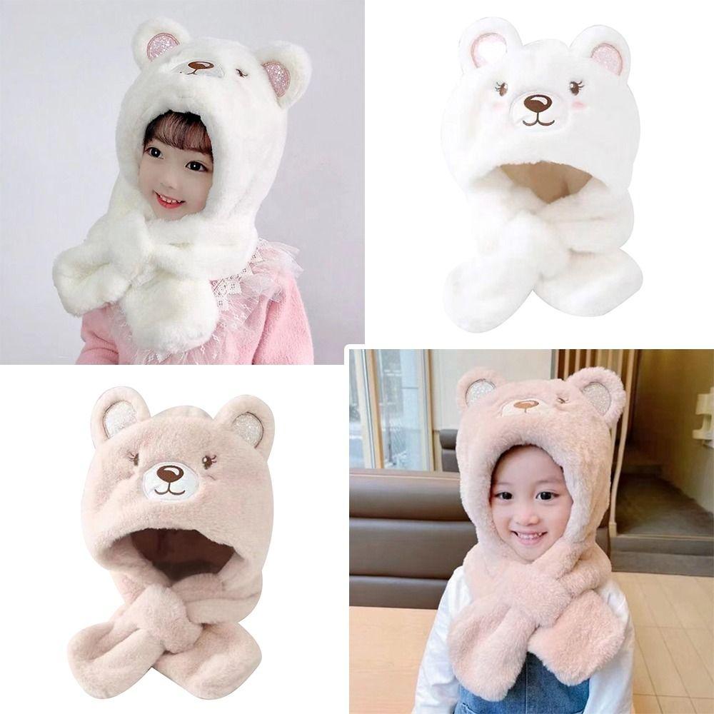 Thickening Kids Scarf Hat Integrated Warm Ear Protection Cap Cute Baby Winter Hat  Children