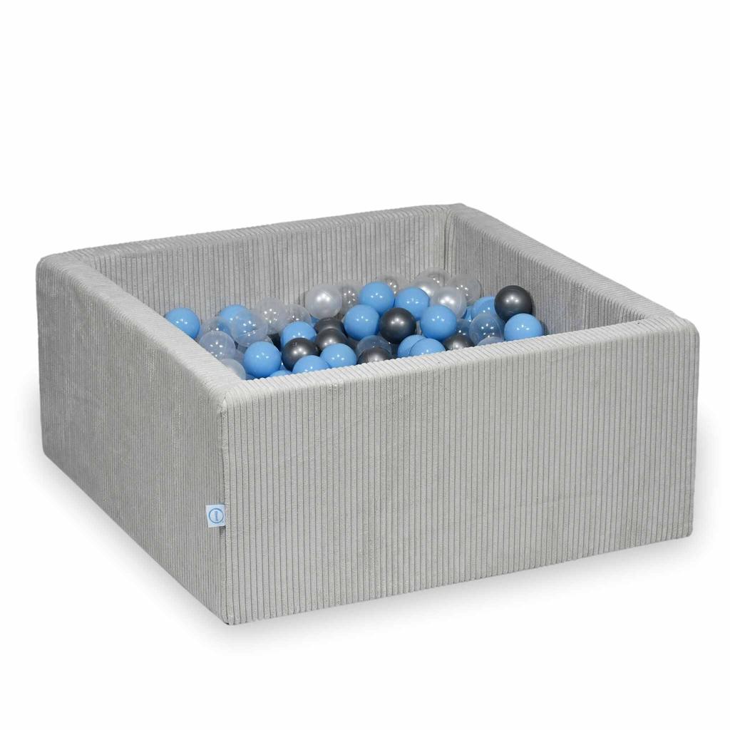 Dry pool 90x90x40 Corduroy Gray 400 balls: transparent, pearl, silver, light blue