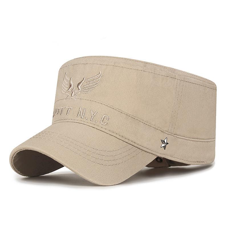 Cotton Flat Cap With Embroidered Letters For Outdoor Sun Protection And Casual Style