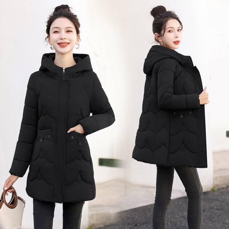 

Женское 2025 Ancola Красное Пуховое Пальто Миди с Капюшоном - Теплое, Толстое и с Хлопковой Подкладкой для Зимы. L (suggested 96-110 jin) чёрный