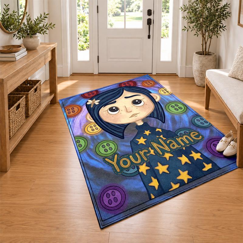 Coraline Custom Name Personalized Rug Non‑Slip Doormat Floor Carpet Housewarming Birthday Gift for Family Friends