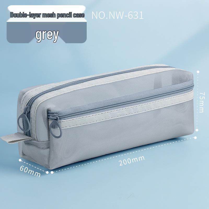 Huajie Double Layer Transparent Pencil Case - Mesh Stationery Bag for Exams