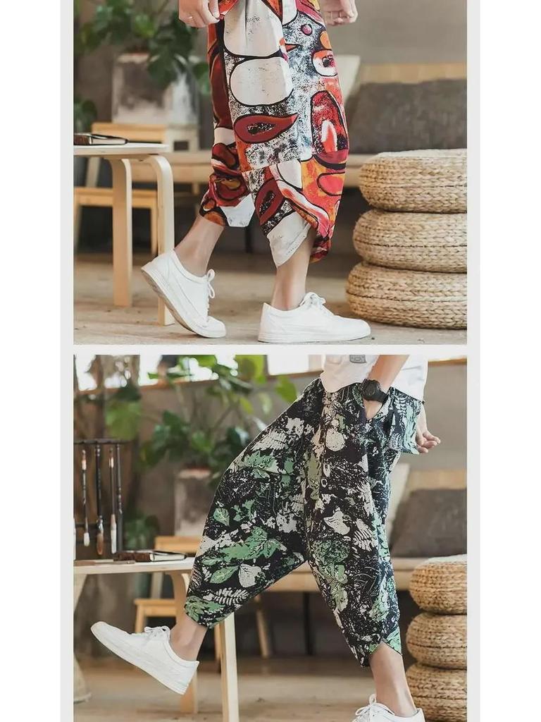 Herren Chinesischer Stil Locker Leinen Strandshorts - Trendiges 7/8 Laternen-Design