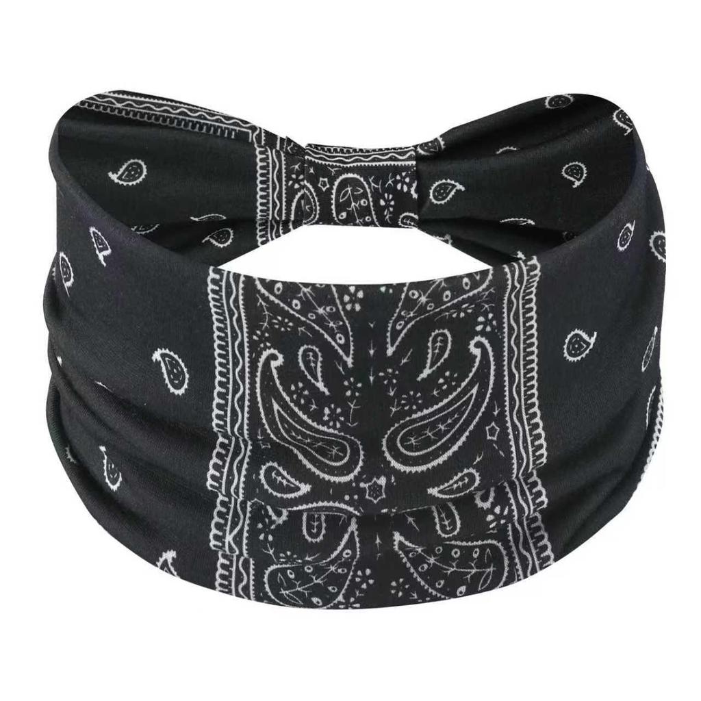 Bohemian Style Elastic Sports Headband: Women's Wide Edge Cashew Flower Headscarf