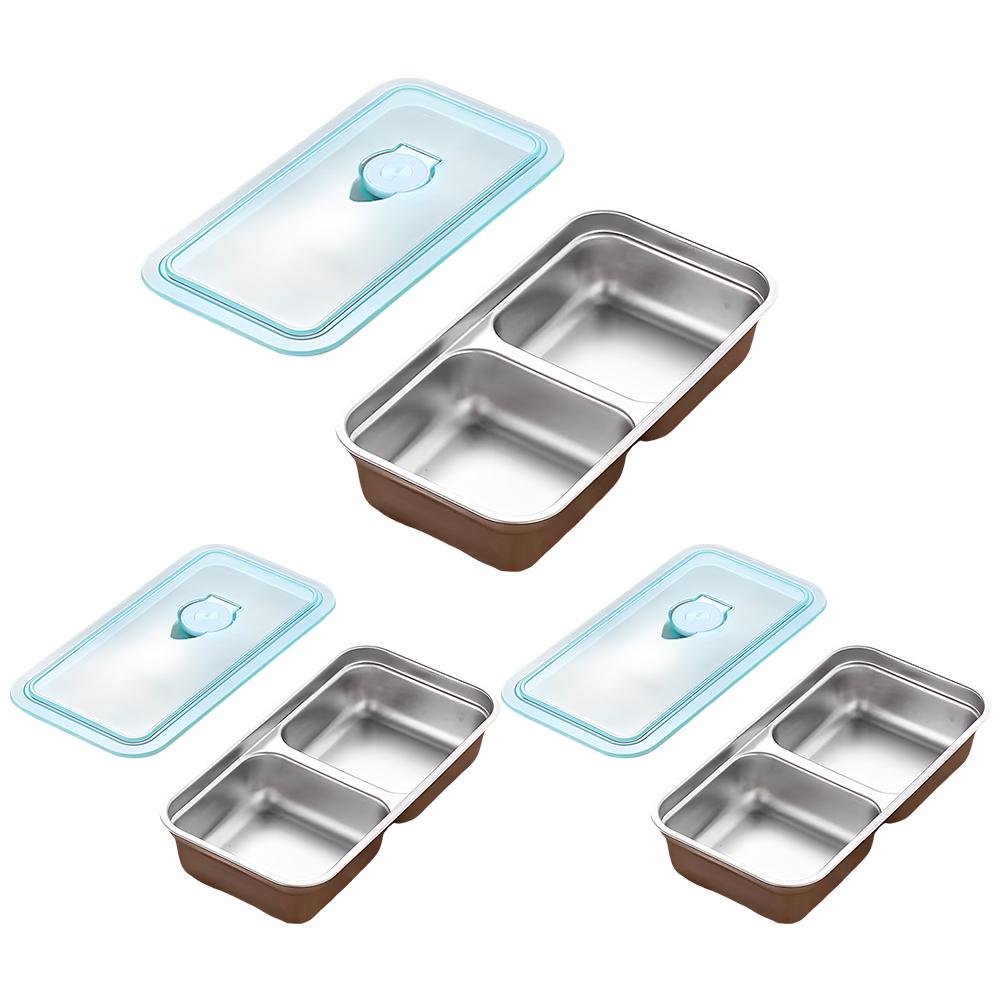 Stainless Steel Small Snack Containers Leak Proof Food Storage Containers Double Compartment Fruit Snack Box for Home Kitchen