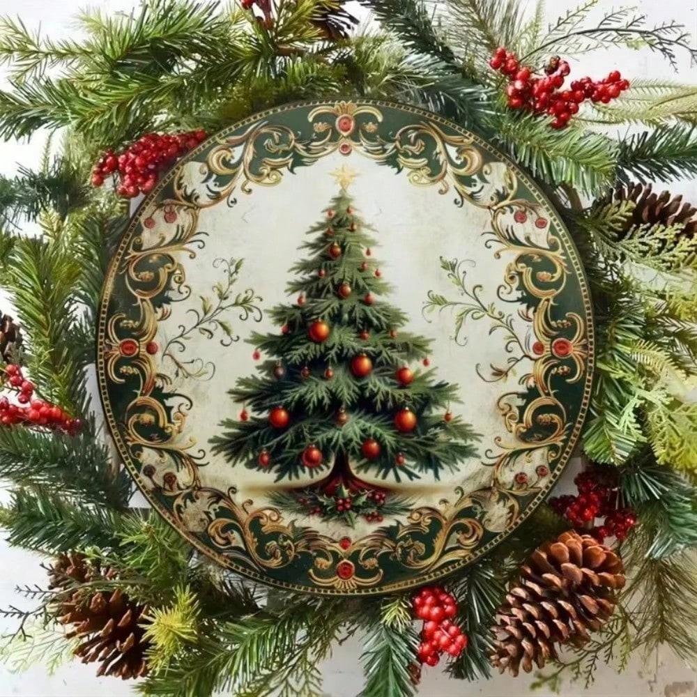 

Vintage Christmas Tree Metal Wall Sign Indoor Outdoor Festivity Home Decor 20x20