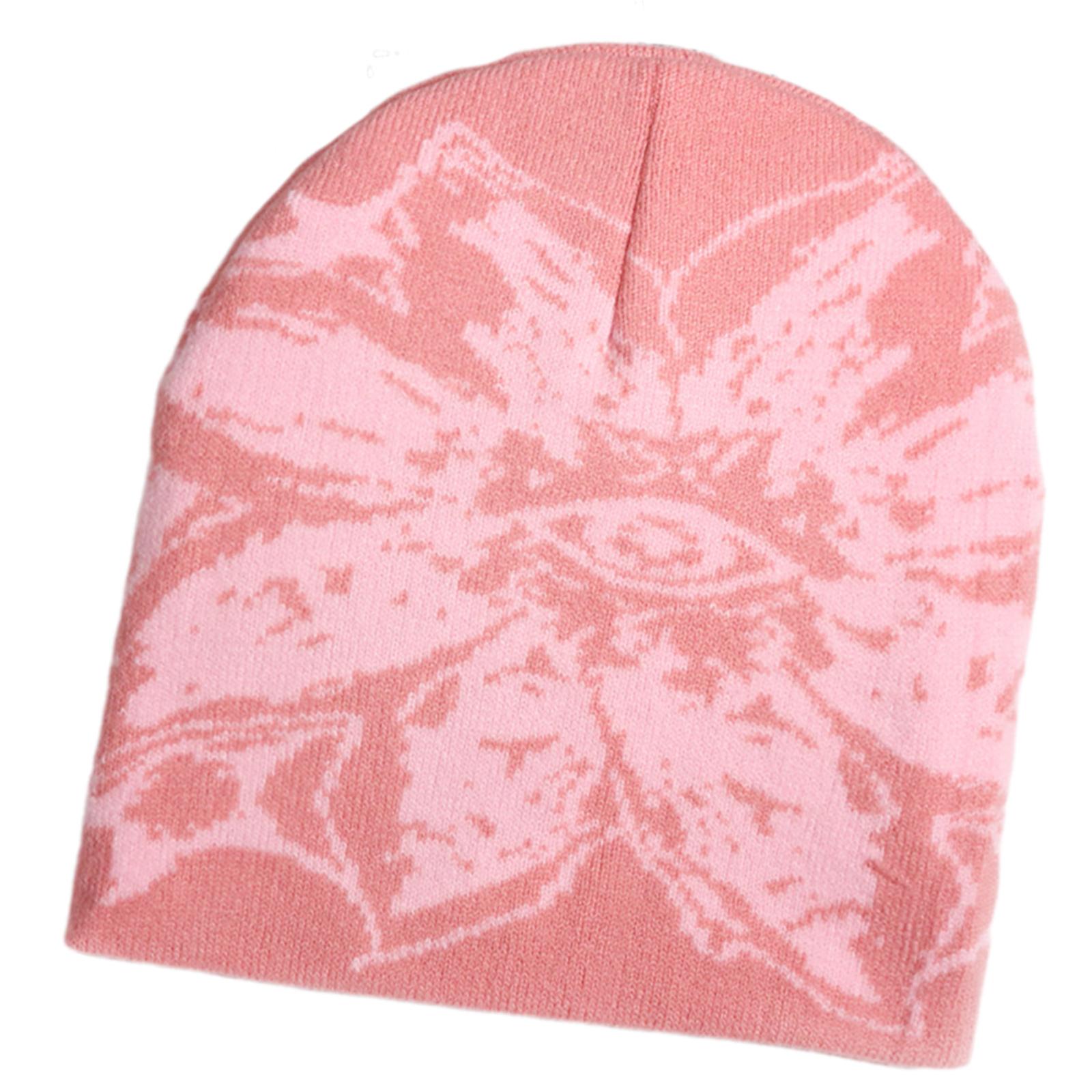 

Unisex Winter Eye Flower Jacquard Pattern Beanies for Daily Wear Travel Outdoor Activity Warm Stylish Knitted Skull Hat рожевий