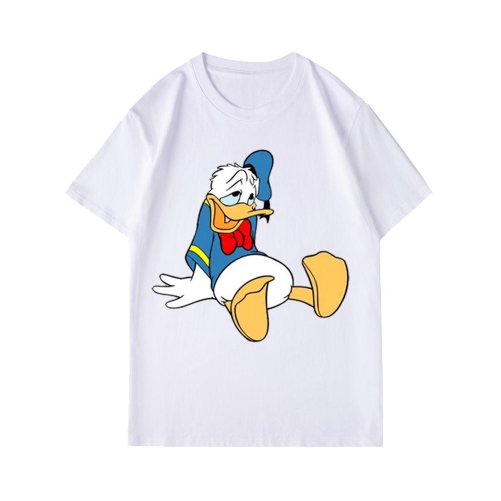 Disney Donald Duck Cartoon Printed Short Sleeve T-Shirt Summer Casual Cotton White  Couple Outfit Men Clothing Tracksuit Tee Top
