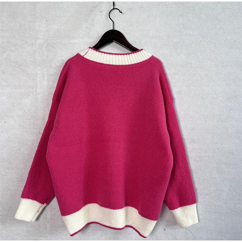 Knitted Cardigan Women V-neck Sweater Autumn Winter Single Breasted Coats Fashion Long Sleeve Panelled Casual Outerwear