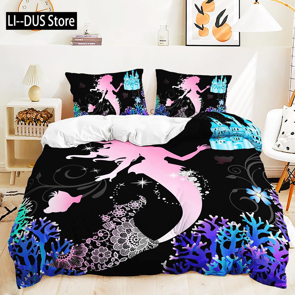 

Mermaid Beautiful Rainbow Bedding Set Polyester Duvet Cover Set Single Full Twin Queen Comforter Sets For Girls Women Bed Linen EU single(135x200cm)