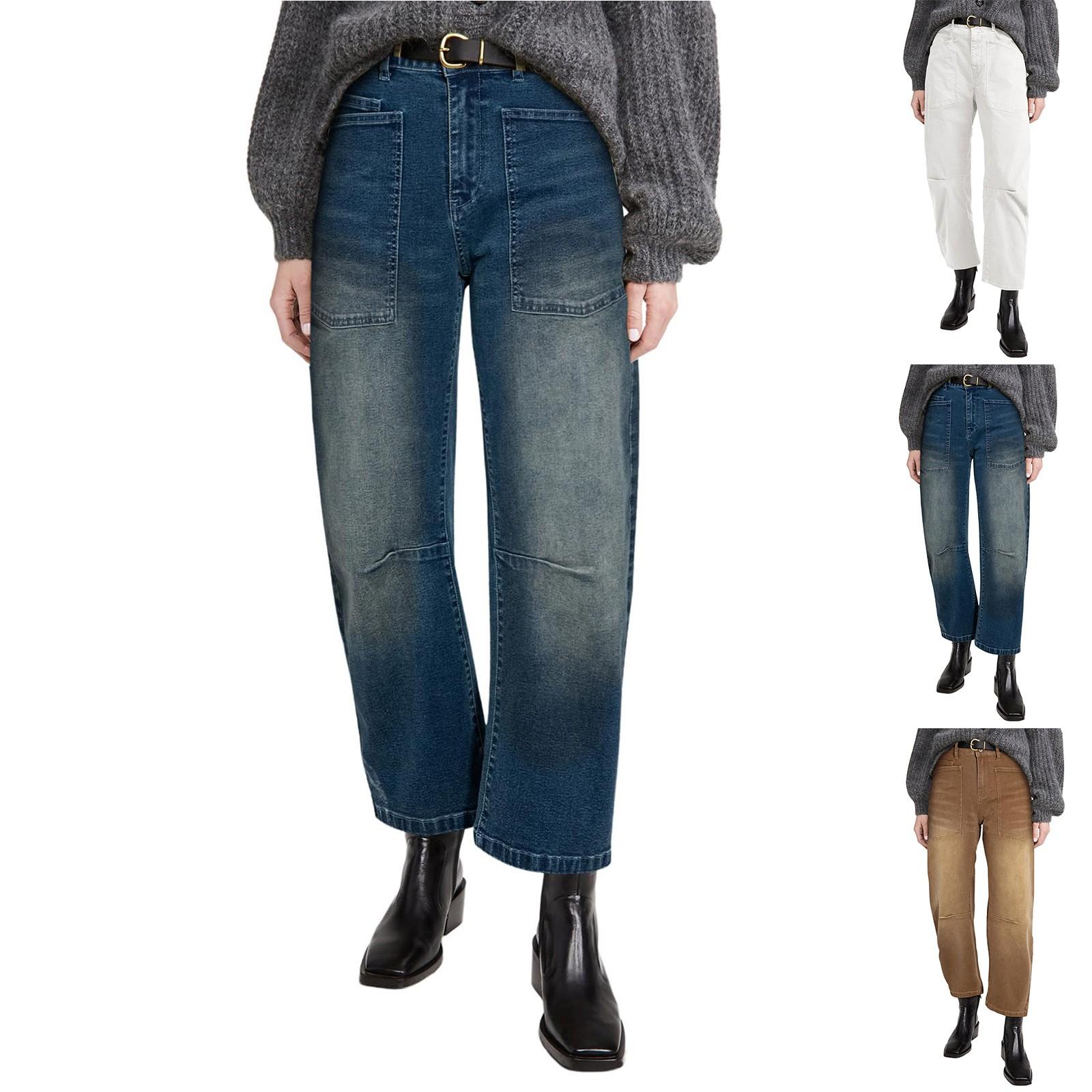 

Женские мешковатые джинсы Barrel с высокой талией, широкие джинсовые брюки L чёрный