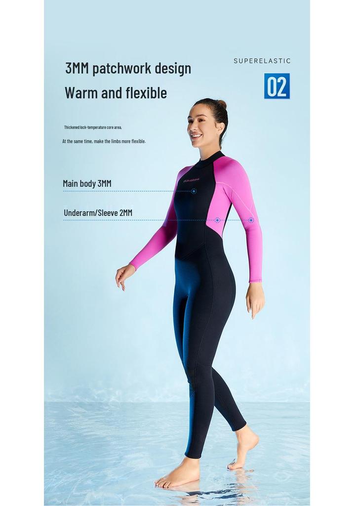 DIVE&SAIL 3MM Women's Plus Size Full Body Wetsuit for Snorkeling and Surfing
