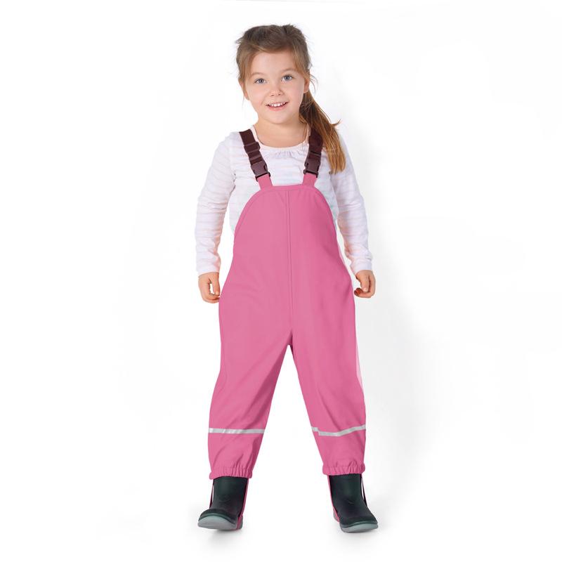 Children's Waterproof Fleece-Lined Outdoor Rain Bib Pants Jumpsuit