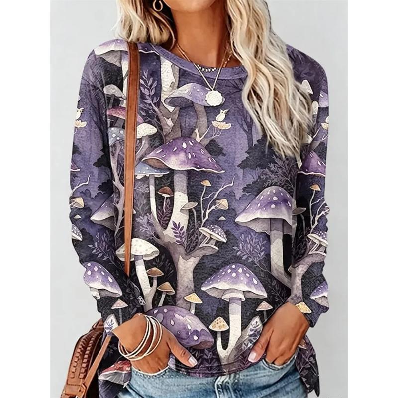 3D Casual Color Printing Casual Long SleeveFashion Women's Crew Neck Long Sleeve Crew Neck T-Shirt