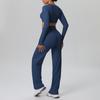 European Sportswear Yoga Set: Long Sleeve Top with Chest Pads and Breathable Straight-Leg Pants for Women