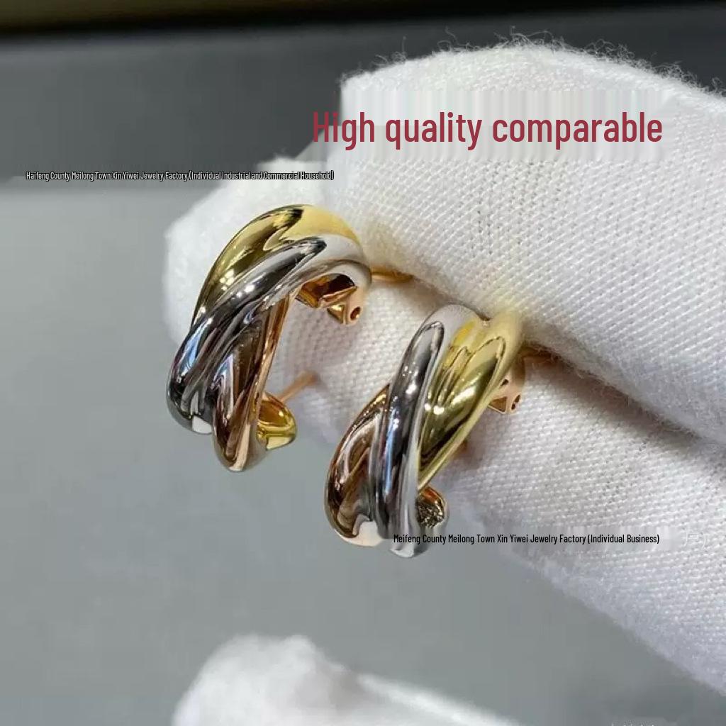 Elegant Tri-Color Three-Ring Earrings - Rose Gold Women's Jewelry