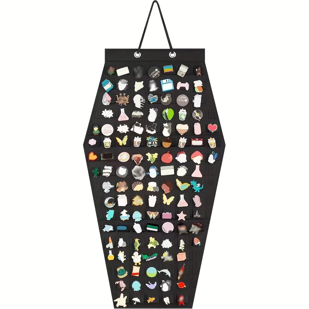 1pc Stylish Rhombus Felt Jewelry Hanging Organizer - Black Multi-Compartment Display Pouch - Home Storage & Retail Showcase