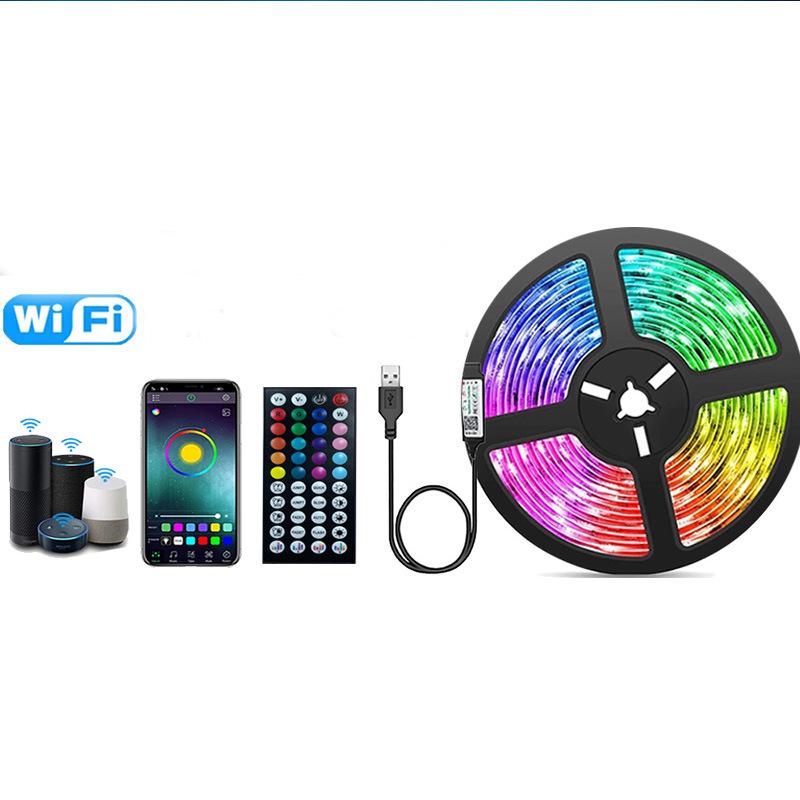 5V RGB Music LED Strip Kit, WiFi Smart Light, USB-Powered, Voice & Bluetooth Controlled.