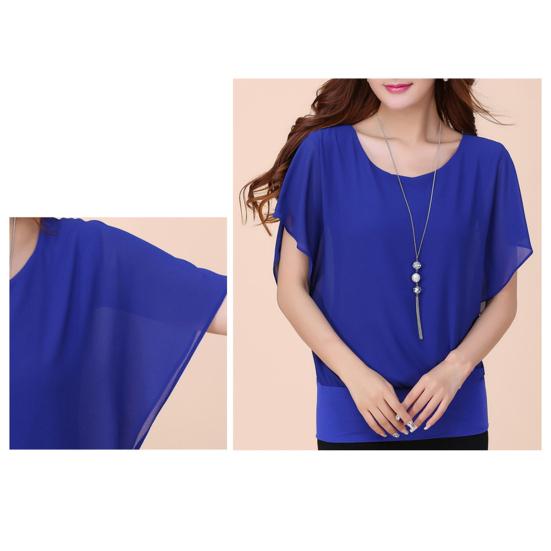 Damen Sommer Tops O-Ausschnitt Kurzarm Chiffon Tops Lockere Passform Einfarbig Dünne Pullover Tops Lässige Büroarbeitsoberteile