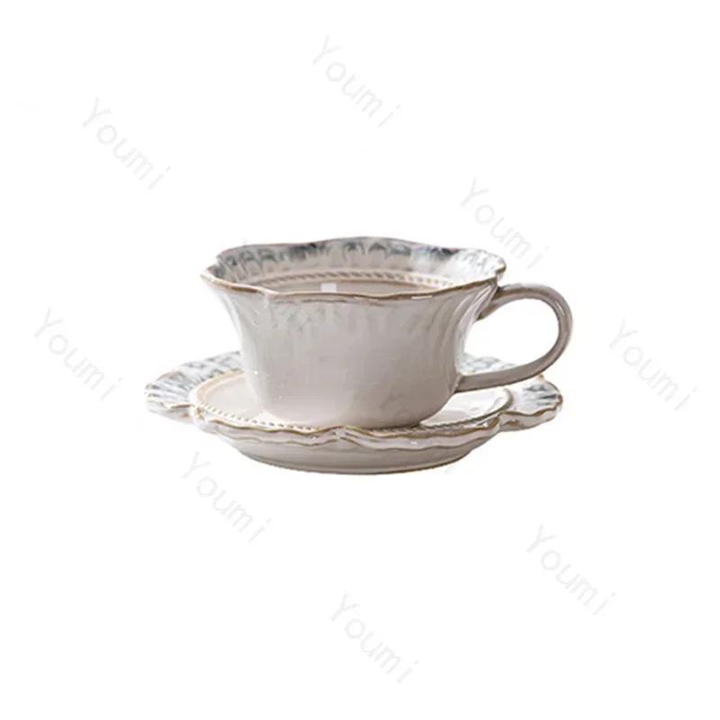 Light Luxury Retro Ceramic Cups Home Afternoon Tea Party Coffee Cup Creative Relief Exquisite Coffee Cup Plate Set Birthday Gift