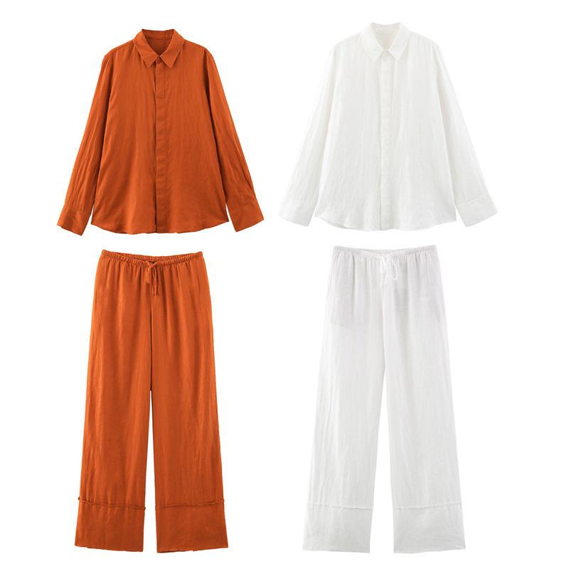 

TAOP&ZA Spring/Summer Women s Linen Commuter Shirt and Wide-Leg Pants Set Large