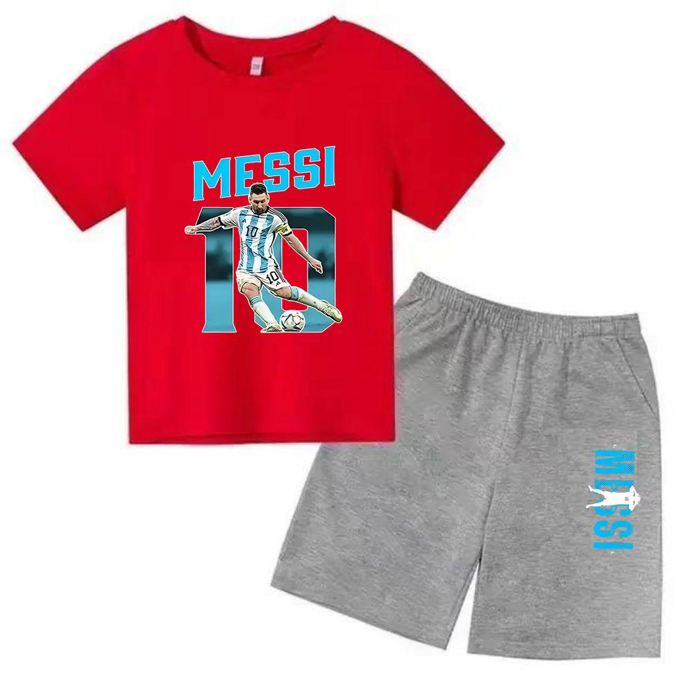 Set Estivo per Bambini Marca Messi Stampa T-shirt a Maniche Corte + Pantaloncini Set 2 Pezzi Tuta Sportiva Moda Casual Bambino Ragazzo Ragazza Abbigliamento per Fan