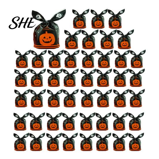 Transparent Cookie Bags with Drawstrings 48 Pcs Halloween Candy Bags, Kids Trick or Treat Goodie Cute Rabbit Small Containers for Party Ear