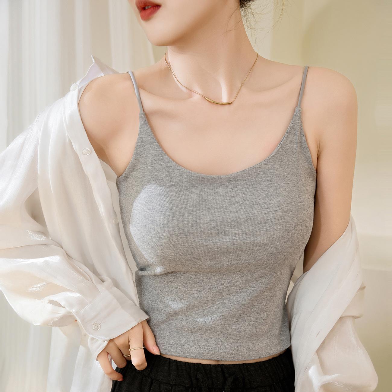 

Women s Comprehensive Bra Vest, Summer Cotton with Breastplate, New Internal Plugs and Thickening To Make Breasts Look Bigger 2XL серый