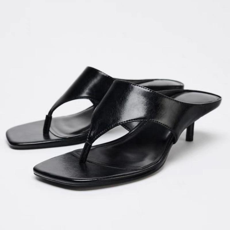 Fashion Beach Designer Women Sandals 2025 Summer High Heels Split Toe Slippers Comfy Soft Flip Flops Square Toe Outdoor Ladies Slippers