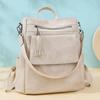 Women's Soft Leather Backpack Large Capacity Student Commuter Schoolbag Tassel Travel Backpack