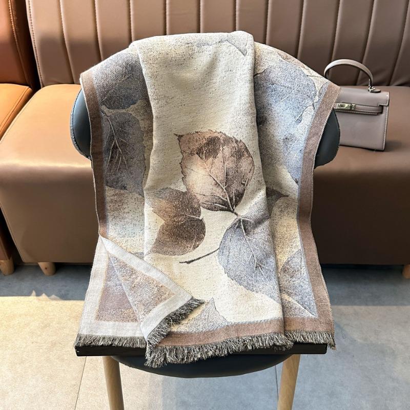 Scarf autumn and winter thickened oil painting travel outside shawl windproof and cold jacquard high-end scarf shawl neck protection