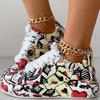 Womens Graffiti Art Sneakers - Stylish Lace-Up Platform Shoes with Comfortable Low Top Design - Perfect for Sports & Casual Wear