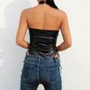 Sex Underwear, Popular In Europe and the United States, Side Lace-up Neck Backless One-piece Leather Jacket Patent Leather Tight Swimsuit